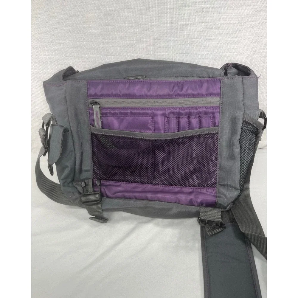 Skechers Messenger Bag Grey Purple Nylon Laptop Crossbody School Travel Bag